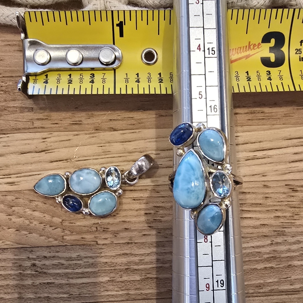 New! Natural stone pendant and matching ring set in sterling silver
